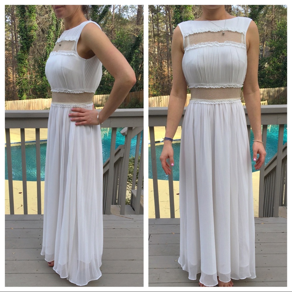 Boho White Cut Out Maxi Prom Homecoming Dress